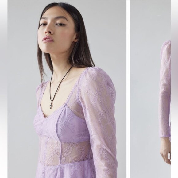 Urban Outfitters | Leah Lace Semi Sheer Romper New Small Lilac Lavender Purple - Picture 4 of 10